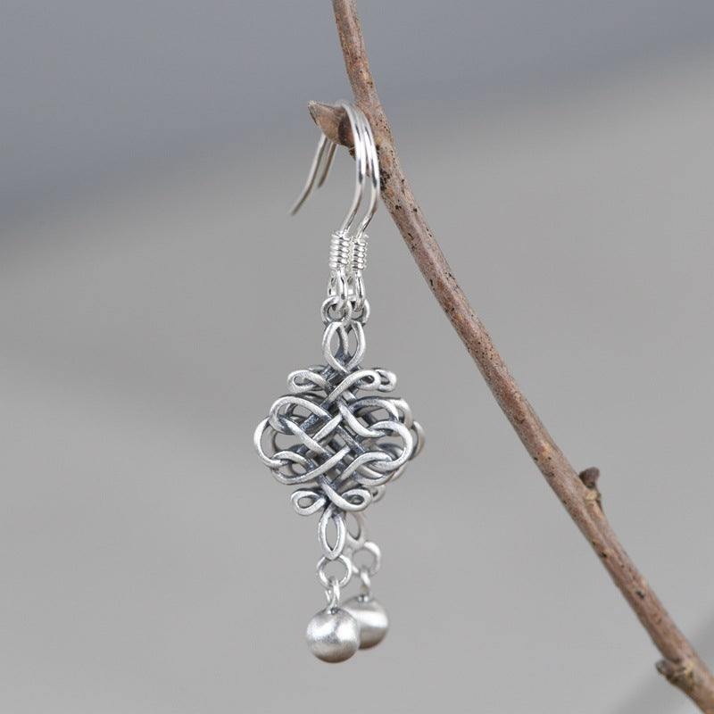 Retro Literary And Artistic Temperament Chinese Knotted Knot Silver Earrings