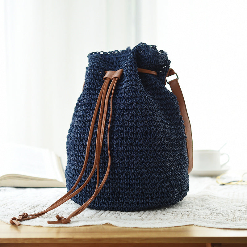 Ethnic Style Drawstring Woven Straw Bag