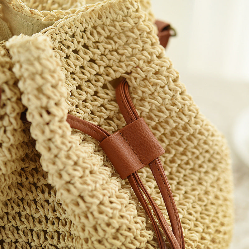 Ethnic Style Drawstring Woven Straw Bag