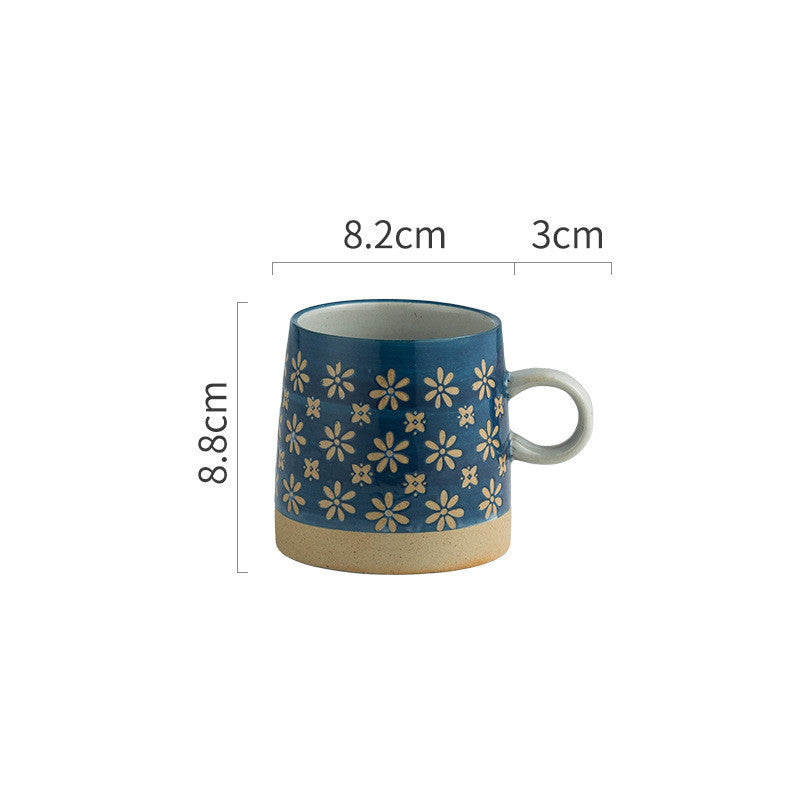 Retro Coffee Cup Ceramic Cup Garden Tea Cup Water Cup Embossed Stoneware Mug Couple Cup