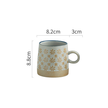 Retro Coffee Cup Ceramic Cup Garden Tea Cup Water Cup Embossed Stoneware Mug Couple Cup