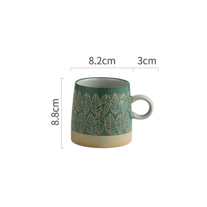 Retro Coffee Cup Ceramic Cup Garden Tea Cup Water Cup Embossed Stoneware Mug Couple Cup