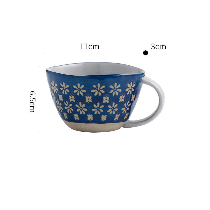 Retro Coffee Cup Ceramic Cup Garden Tea Cup Water Cup Embossed Stoneware Mug Couple Cup