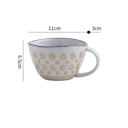 Retro Coffee Cup Ceramic Cup Garden Tea Cup Water Cup Embossed Stoneware Mug Couple Cup