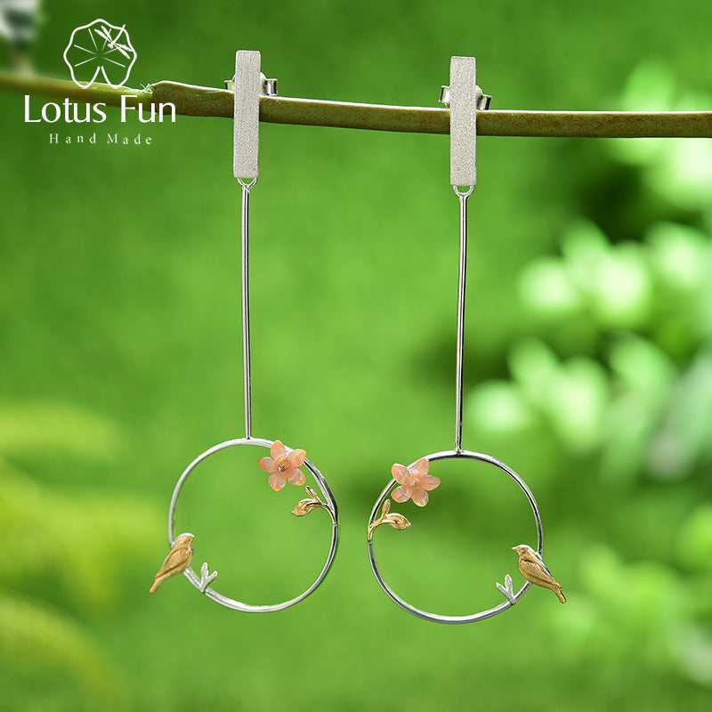 Flower and Bird Chinese Style Creative Sterling Silver S925 Earrings Fashion Design Earrings