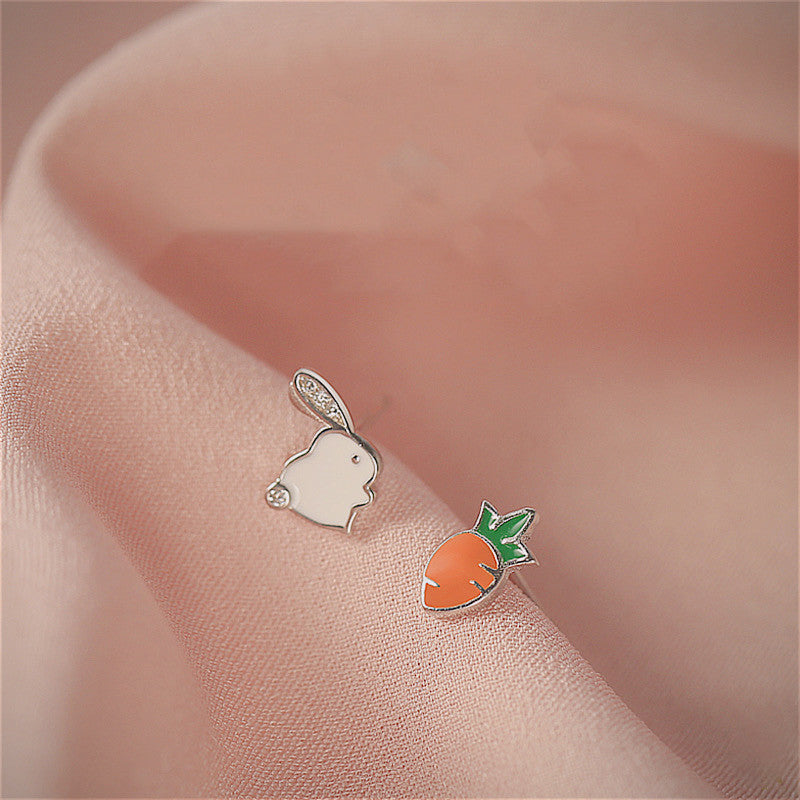 925 Cute Rabbit Asymmetric Earrings Simple And Cool  Women Earrings Earrings Pure Silver