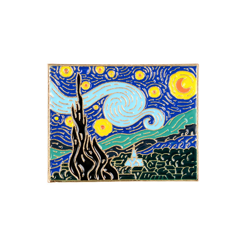 Van Gogh Oil Painting Star Brooch Art Creative Pin Coat Sweater Retro Badge