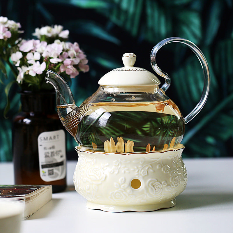 Flower Teapot Candle Heating Fruit Teapot Set Heat-resistant Glass Afternoon Tea Flower And Fruit Teapot