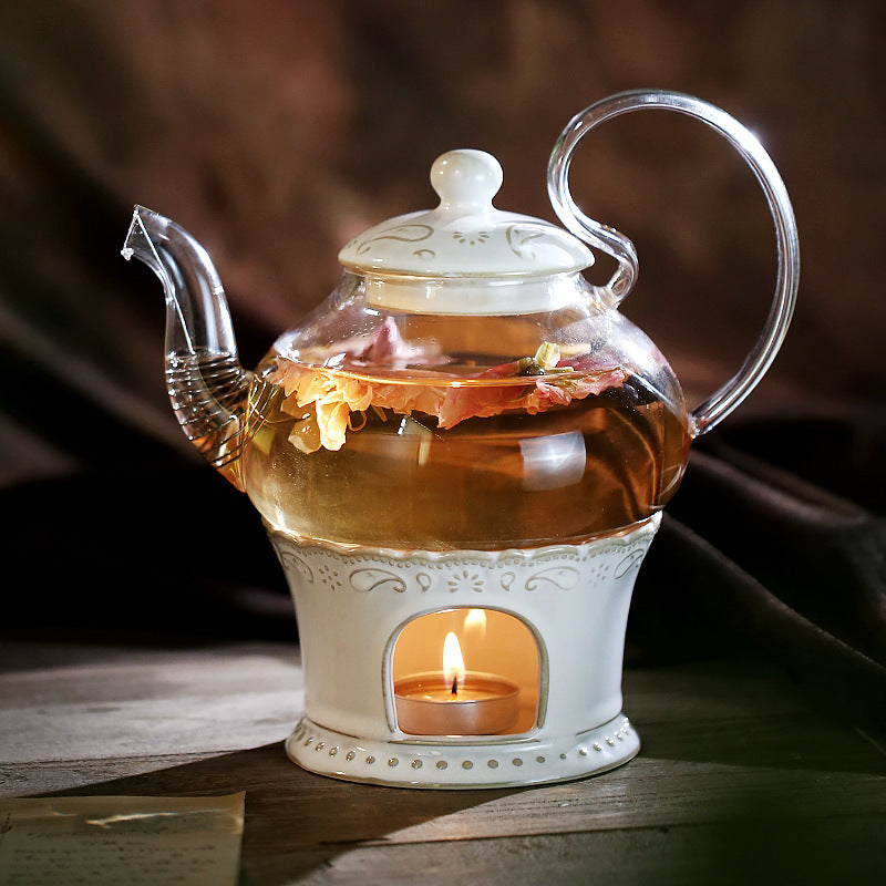 Flower Teapot Candle Heating Fruit Teapot Set Heat-resistant Glass Afternoon Tea Flower And Fruit Teapot