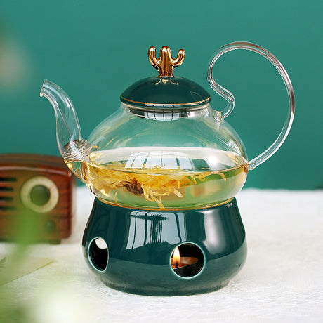 Flower Teapot Candle Heating Fruit Teapot Set Heat-resistant Glass Afternoon Tea Flower And Fruit Teapot