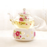 Flower Teapot Candle Heating Fruit Teapot Set Heat-resistant Glass Afternoon Tea Flower And Fruit Teapot