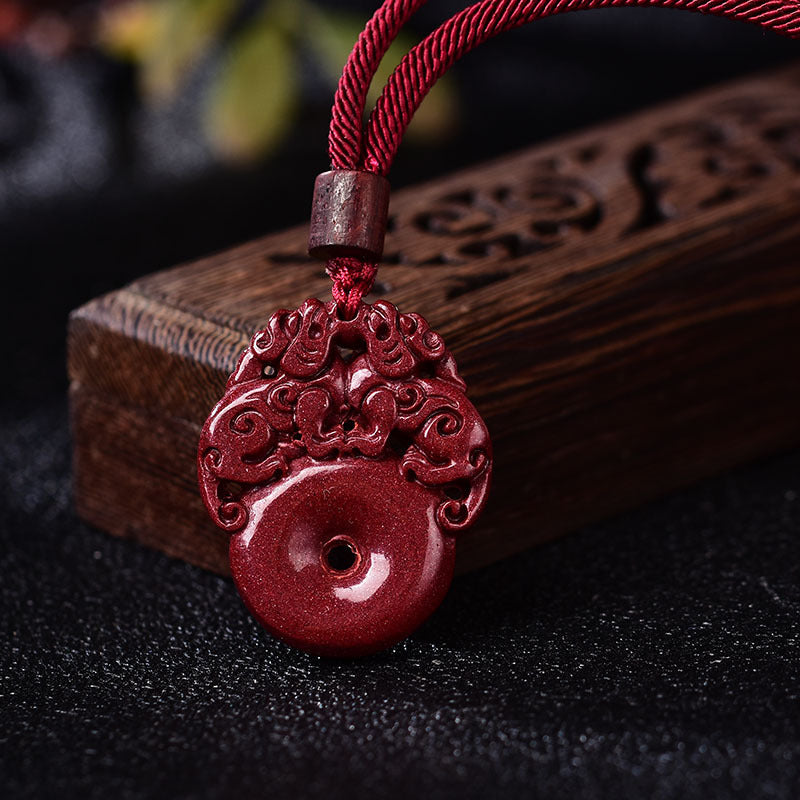 Natural Purple Cinnabar Peace Lucky Buckle PiXiu Pendant Necklaces Manual Rope Women Men Necklace