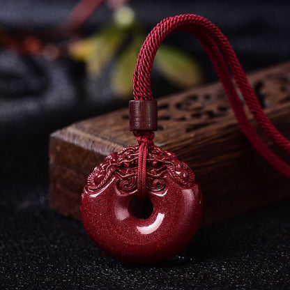 Natural Purple Cinnabar Peace Lucky Buckle PiXiu Pendant Necklaces Manual Rope Women Men Necklace