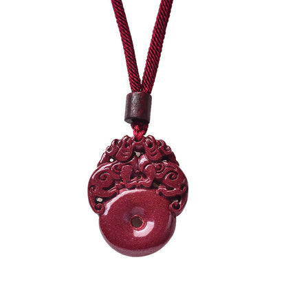 Natural Purple Cinnabar Peace Lucky Buckle PiXiu Pendant Necklaces Manual Rope Women Men Necklace