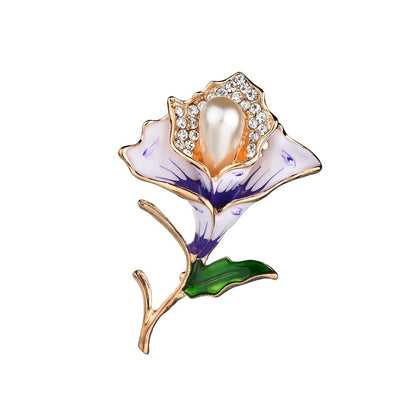 Elegant Flower Pearl Painting Oil Brooch Fashion All-match Alloy Chest Ornament