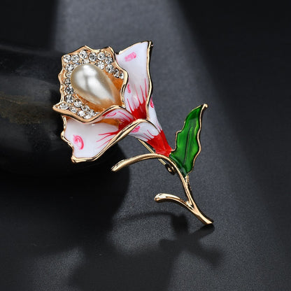 Elegant Flower Pearl Painting Oil Brooch Fashion All-match Alloy Chest Ornament