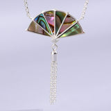 Women's Tassel Aurora Folding Fan Pendant Necklace-4