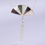 Women's Tassel Aurora Folding Fan Pendant Necklace-5