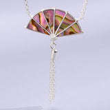 Women's Tassel Aurora Folding Fan Pendant Necklace-3