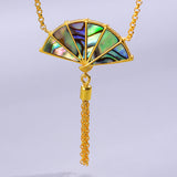 Women's Tassel Aurora Folding Fan Pendant Necklace-7