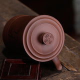 Yixing Purple Clay Lid Cup Handmade Redware Teacup Gift Bamboo Cup-3