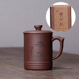 Yixing Purple Clay Lid Cup Handmade Redware Teacup Gift Bamboo Cup-8