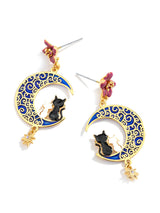 Trendy Cat Earrings Female Starry Sky Moon Temperament Earrings Fairy White Earrings