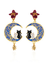 Trendy Cat Earrings Female Starry Sky Moon Temperament Earrings Fairy White Earrings