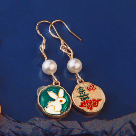 Emaille Bunny Ohrringe weiblich Sterling Silber Retro Temperament Jade Kaninchenohrringe Kristallperlen