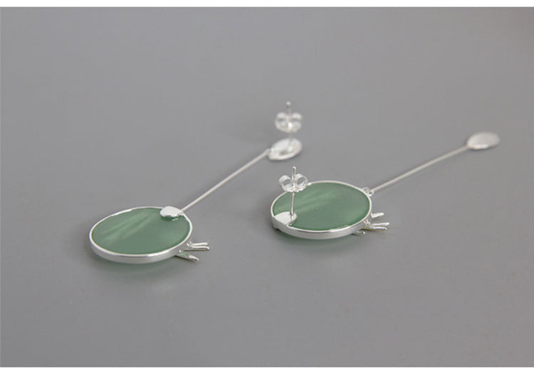 Chinese Style Literary Temperament Wild Aventurine Asymmetrical Earrings