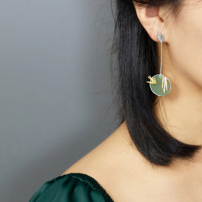 Chinese Style Literary Temperament Wild Aventurine Asymmetrical Earrings