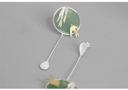 Chinese Style Literary Temperament Wild Aventurine Asymmetrical Earrings