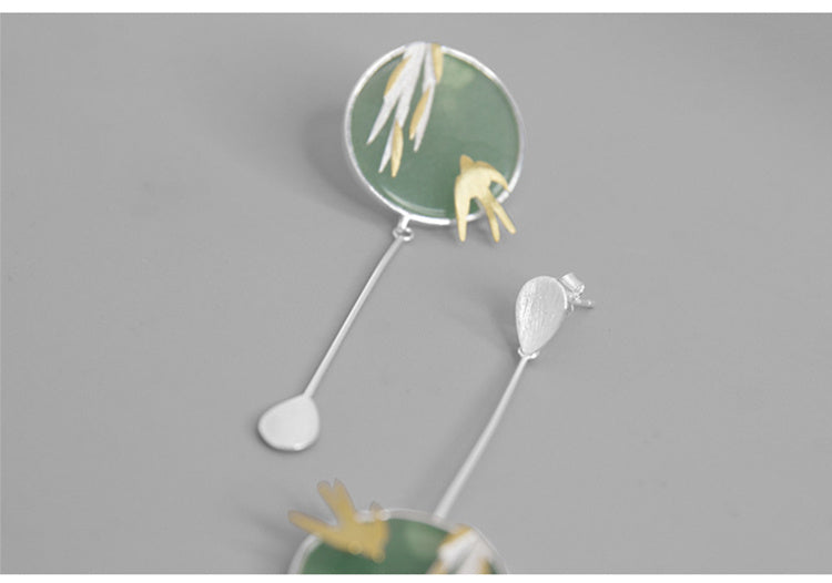 Chinese Style Literary Temperament Wild Aventurine Asymmetrical Earrings