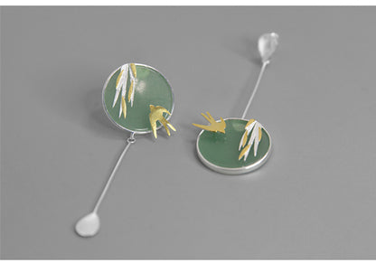 Chinese Style Literary Temperament Wild Aventurine Asymmetrical Earrings