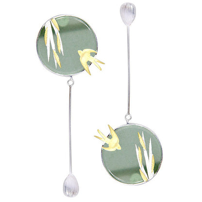 Chinese Style Literary Temperament Wild Aventurine Asymmetrical Earrings