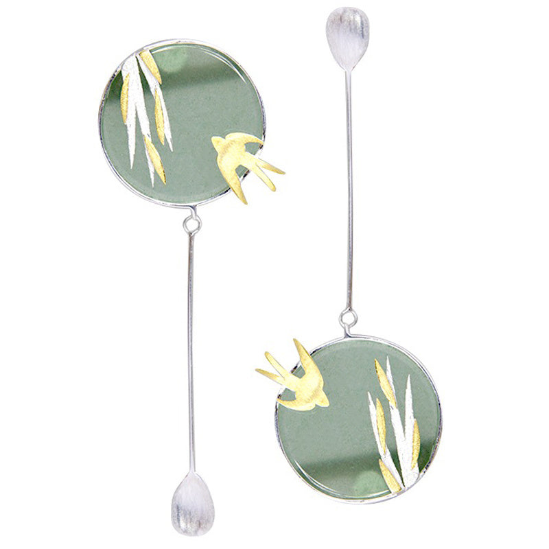 Chinese Style Literary Temperament Wild Aventurine Asymmetrical Earrings