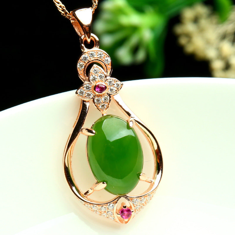 Roségold Diamond Halskette Natural Jade Jasper Anhänger Mode Hetian Jade Halskette Jade Anhänger Halskette Frauen Großhandel