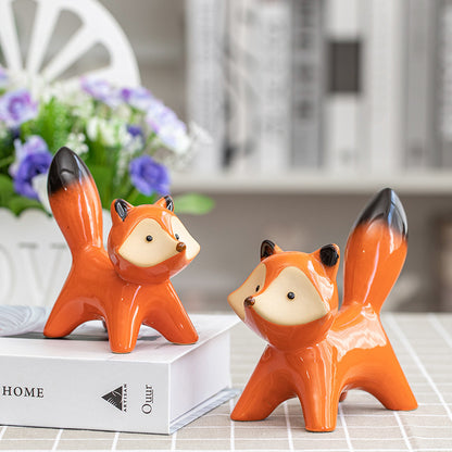 Creative Household Ceramic Red Fox Crafts Ornaments