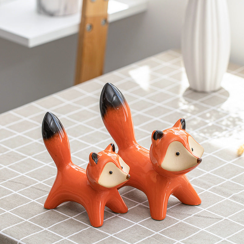 Creative Household Ceramic Red Fox Crafts Ornaments