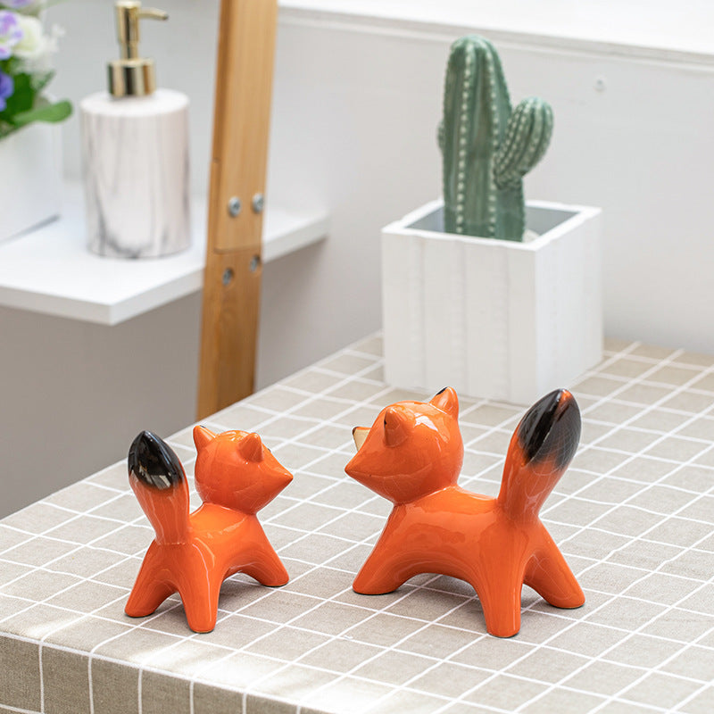 Creative Household Ceramic Red Fox Crafts Ornaments