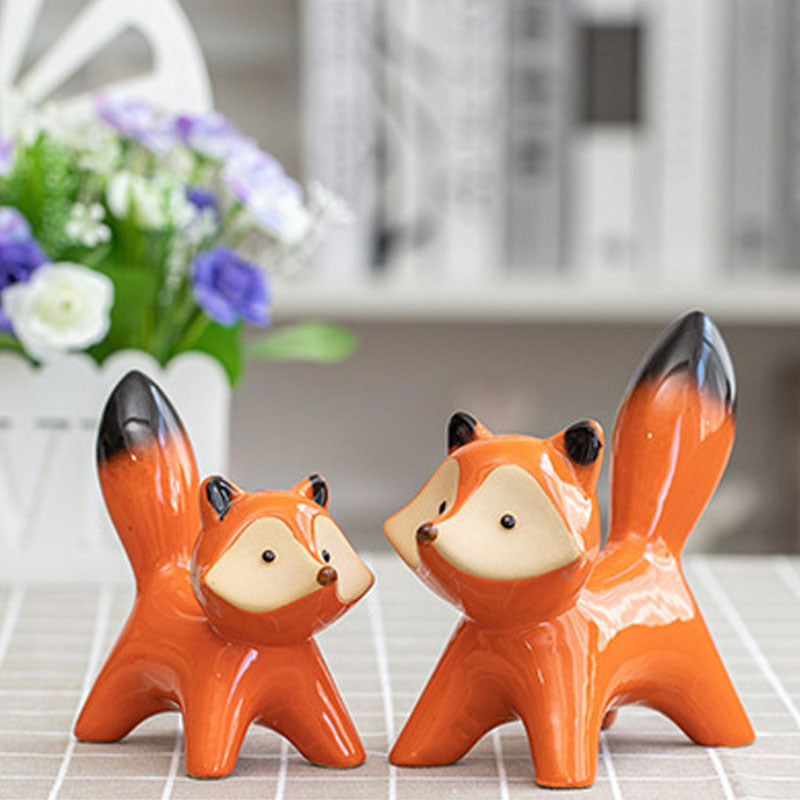 Creative Household Ceramic Red Fox Crafts Ornaments