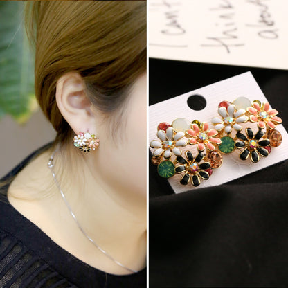 Colorful Chrysanthemum Earrings Ethnic Style Women's Tri-color Earrings