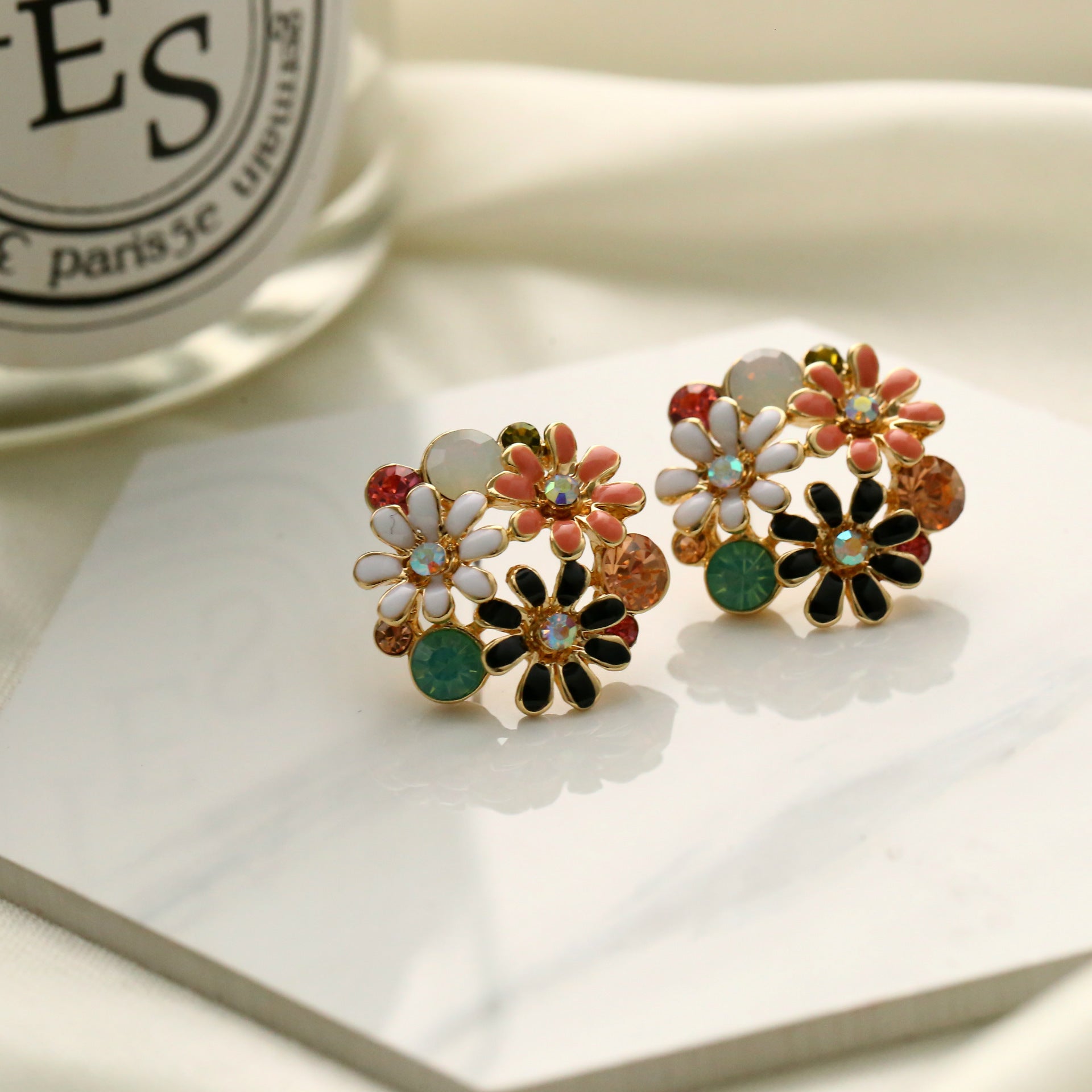 Colorful Chrysanthemum Earrings Ethnic Style Women's Tri-color Earrings