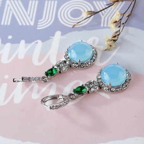 Imitation Jade Earrings Emerald Diamond and Zircon Earrings