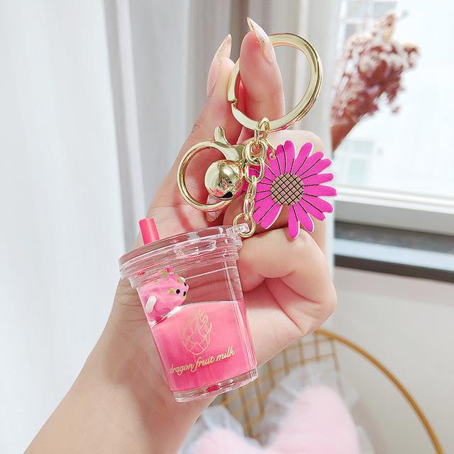 Autoschlüsselkette Pfirsichsaft Flasche Schlüsselbund Girly Herzschmuck