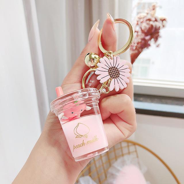 Autoschlüsselkette Pfirsichsaft Flasche Schlüsselbund Girly Herzschmuck