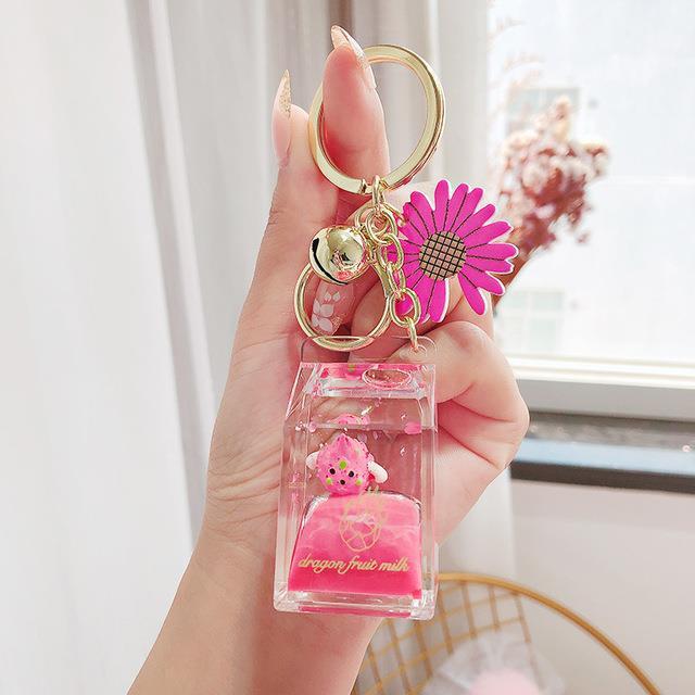 Autoschlüsselkette Pfirsichsaft Flasche Schlüsselbund Girly Herzschmuck