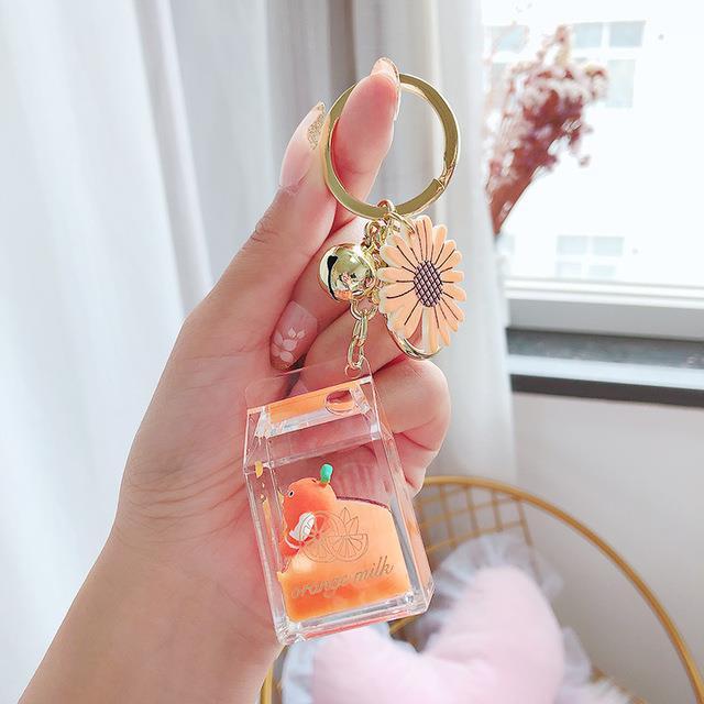 Car Key Chain Peach Juice Bottle Keychain Girly Heart Jewelry