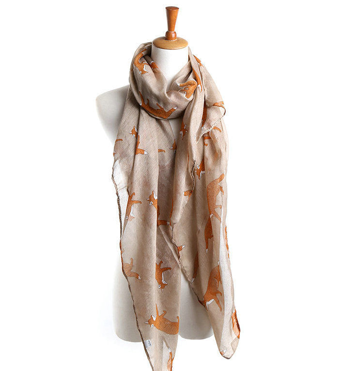 Fall Winter Fashion Voile Animal Pattern Fox Scarf