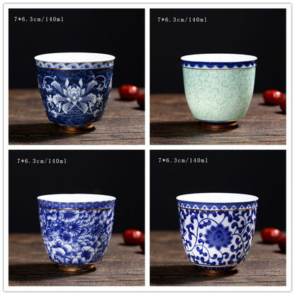 Vintage Chinese Blue and White Porcelain Ceramic Coaster Teacup Set-12